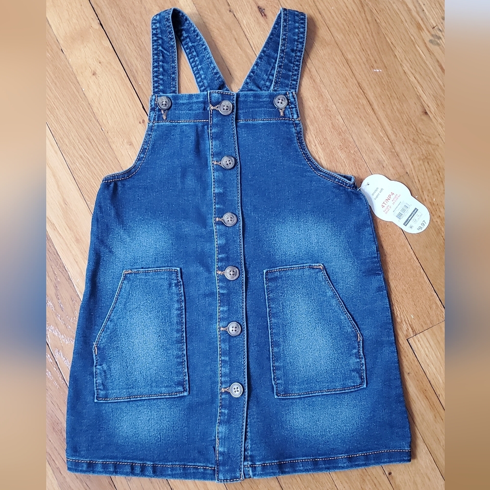 wonder nation Dark Blue Denim Button-Front Overall Dress